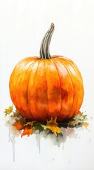 Watercolor pumpkin illustration isolated on white background, perfect for nursery art