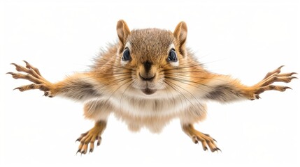 Fototapeta premium Flying squirrel in mid-glide with outstretched arms - wildlife movement and anatomy study