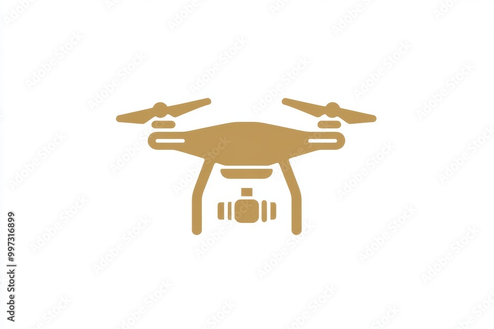 Poster golden drone illustration hovering against a white background capturing the essence of minimalistic 