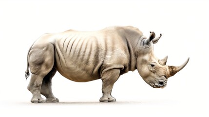 Fototapeta premium Majestic rhinoceros standing strong against white background
