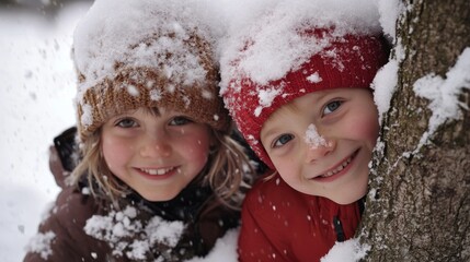 Two Young Girls Smiling and Covered in Snow