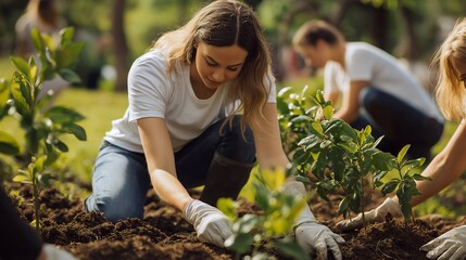 Volunteers Plant Trees in City Park