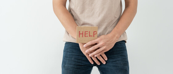 Man request for help private parts feeling discomfort from disease and inflammation. Venereal,...