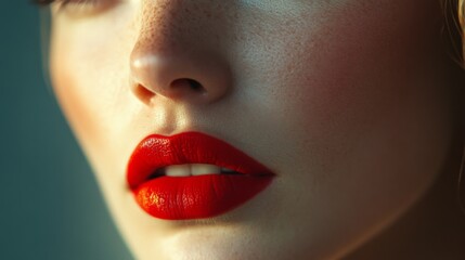 Naklejka premium Close-up of a Woman's Face with Red Lipstick