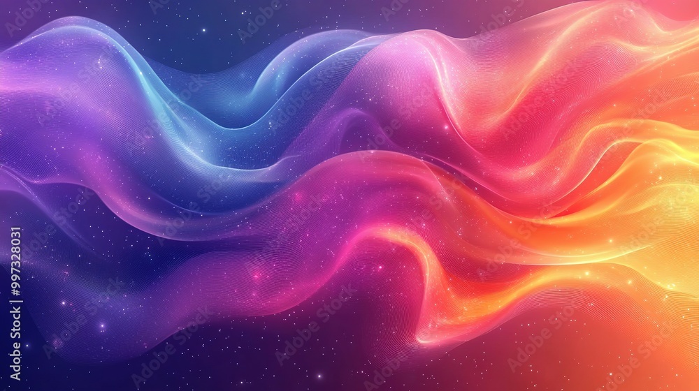 Poster abstract cosmic waves with a multicolored gradient and scattered stars