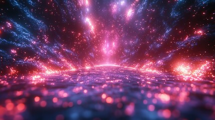 Fototapeta premium Abstract glowing tunnel of pink and blue light with scattered particles