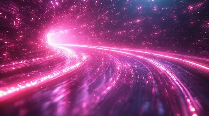 Abstract Pink Light Tunnel with Glowing Particles and Streaks