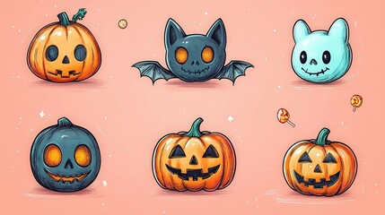 Fototapeta premium A Collection of Cute Halloween-Themed Characters