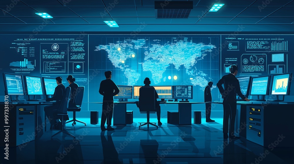 Poster digital security command center vector graphic