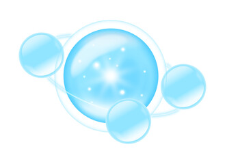 光る惑星や星,美容成分の結合をイメージした水色のベクターイラスト