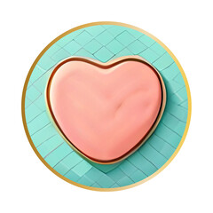 Pink Heart Detailed Circle Yellow Ring Border Teal 663