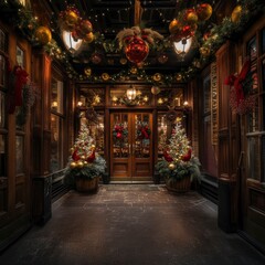 Fototapeta premium church, christmas, interior, religion, altar, architecture, cathedral, tree, decoration, building, art, temple, inside, cross, religious, window, light, fireplace, indoor, room, worship, christmas tre