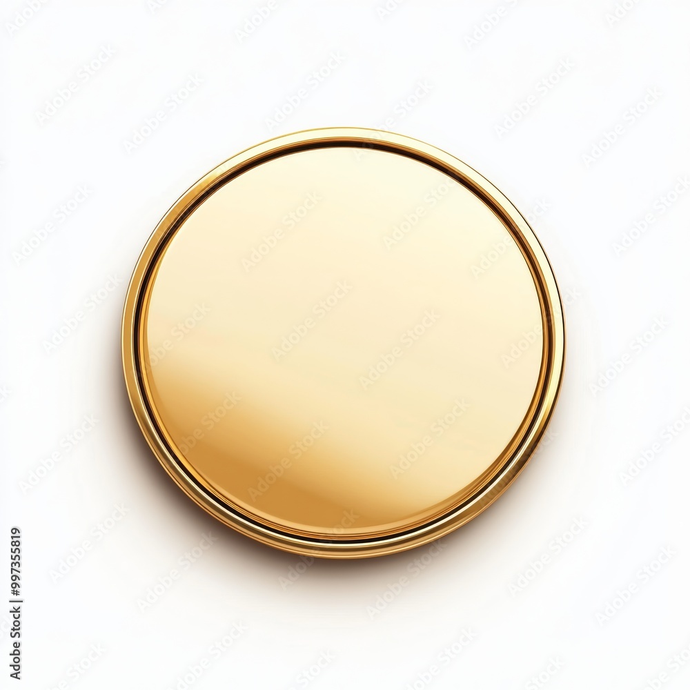 Poster a minimalistic 3d gold badge icon designed for promotions, featuring a circular shape with a glossy 