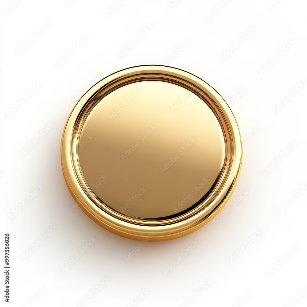 Poster a minimalistic 3d gold badge icon designed for promotions, featuring a circular shape with a glossy 