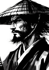 black and white photo of a samurai