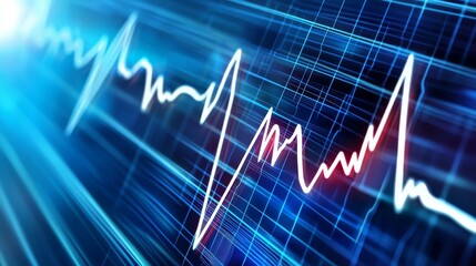 Abstract digital heartbeat graph on blue background