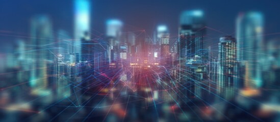 Fototapeta premium Cityscape with Network Lines and Lights