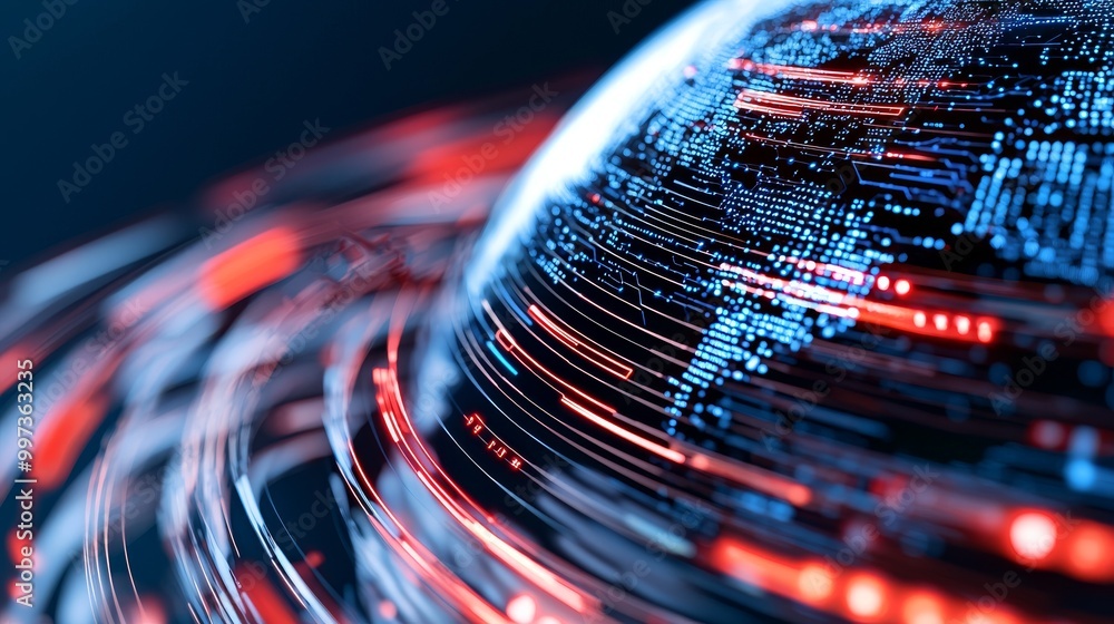 Poster Digital globe with dynamic data flow, abstract background.
