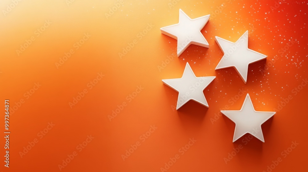 Aufkleber the composition features four white stars artistically arranged on a bright orange background, creat