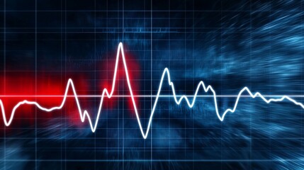 Heartbeat graph on a blue and red background, abstract design.