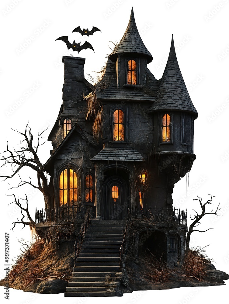 Canvas Prints Spooky Dark Halloween house isolated on white background 