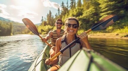 Couple Kayaking on a Sunny Day