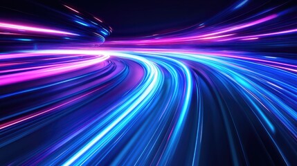 Dynamic Light Trails in Motion - Vibrant Neon Colors on a Dark Background