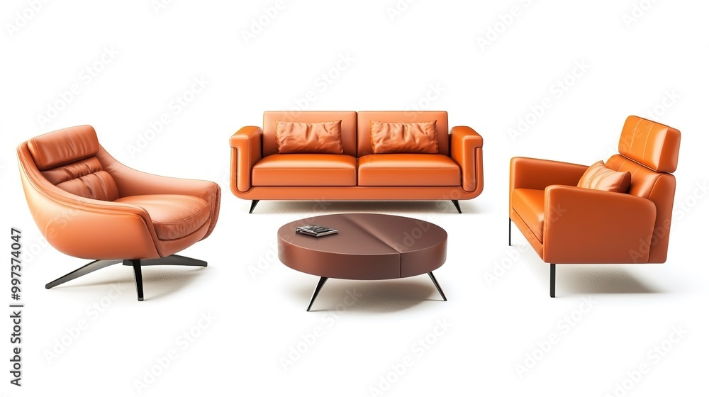 Poster Modern different leather furniture set isolated on white background 