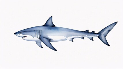 Naklejka premium Watercolor illustration of a shark swimming in the ocean.