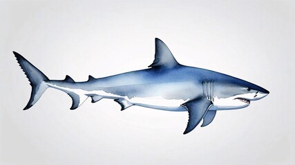 Obraz premium Watercolor illustration of a shark with open mouth, isolated on a white background.