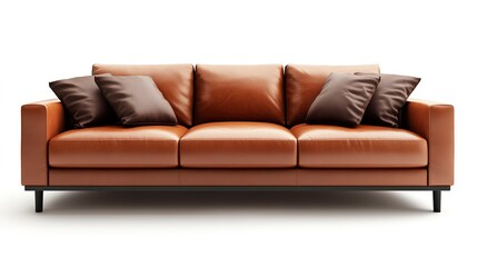 Fototapeta premium Modern brown leather sofa furniture isolated on white background. 