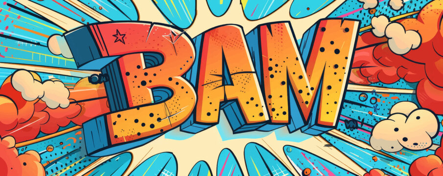 Playful pop art background with "BAM!" text. Comic book elements, Dynamic visuals, Colorful vector