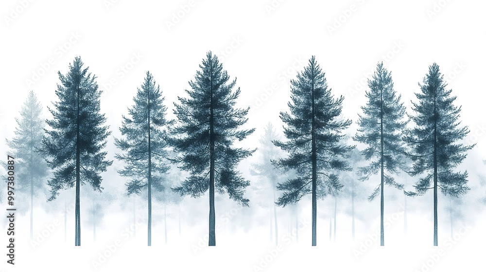 Sticker Illustration featuring tall pine trees against a white background  