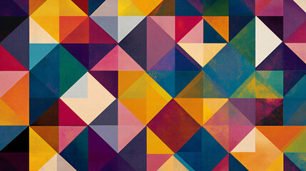 An illustration of a geometric triangle pattern with a vibrant and diverse color range.