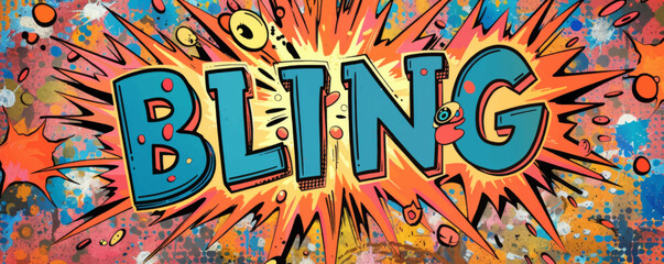 Energetic pop art background with "BLING" inside. Comic book style, Explosion theme, Bright vector