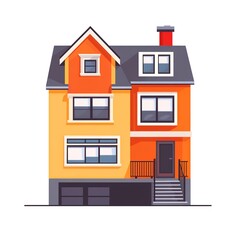 flat illustration of a colorful residential house isolated on a white background  
