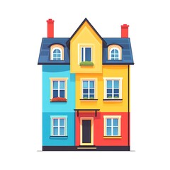 flat illustration of a colorful residential house isolated on a white background 