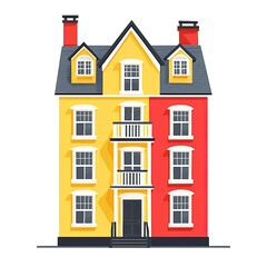 Fototapeta premium flat illustration of a colorful residential house isolated on a white background