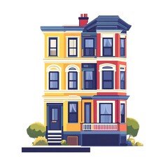 flat illustration of a colorful residential house isolated on a white background 