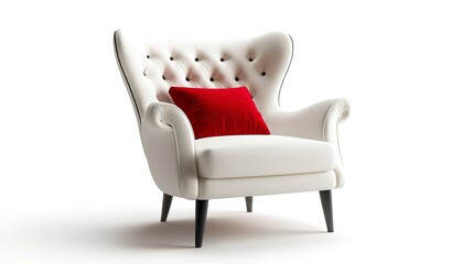 Obraz premium Elegant modern armchair with a red pillow isolated on a white background 