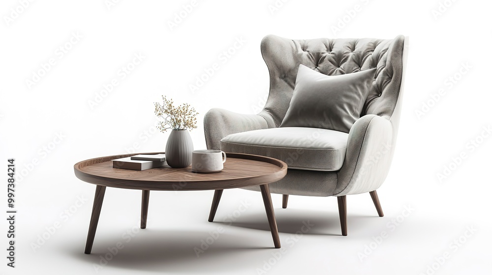 Poster Cozy armchair and coffee table isolated on white background 