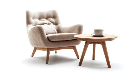 Fototapeta premium Cozy armchair and coffee table isolated on white background 