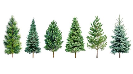 Conifer Trees collection of green Christmas trees on a white background isolated  