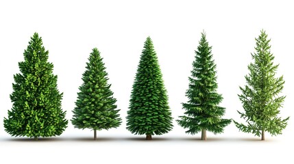 Fototapeta premium Conifer Trees collection of green Christmas trees on a white background isolated 
