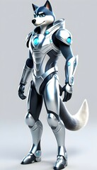 innovative cybernetic dog wearing a futuristic silver costume