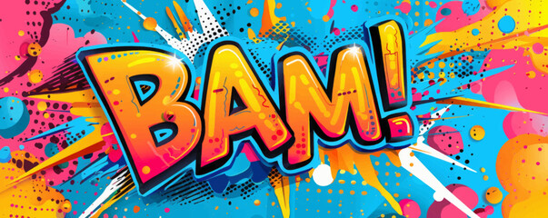 Playful pop art background featuring "BAM!" Dynamic visuals, Bold graphics, Colorful vector