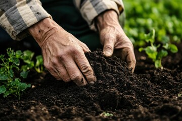 Gardeners Hands Mixing Dark Rich Soil