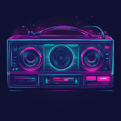 Classic boombox with cassette tapes, enhanced with modern glowing effects and sleek, futuristic touches. Vector illustration.