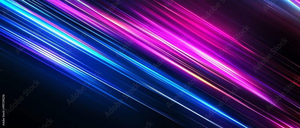 Poster black background with blue and purple straight light track lines, creating a hightech and futuristic