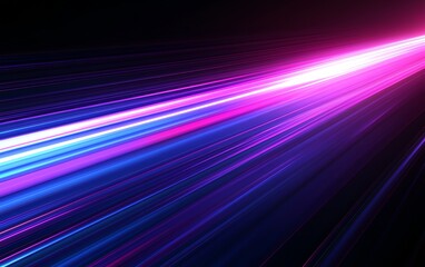 Fototapeta premium Blue and purple straight light track lines with a technological feel, contrasted against a black background, for a cuttingedge, digital aesthetic